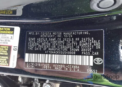 2025 Toyota Camry Le z USA, uszkodzony, nr VIN 4T1DAACKXSU549908